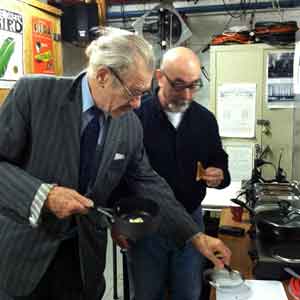 Ian McKellen and Rob Brenner preparing Spooner's breakfast backstage at the Cort Theatre January 18, 2014