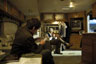 Matt Butler, a friend who is playing a plainclothes detective in The Da Vinci Code, gallantly hearing me learn my lines in my trailer, Shepperton Studios, August 2005