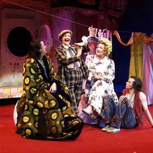 2005, ALADDIN: Abbanazar (Roger Allam), Dim Sum (Frances Barber), Widow Twankey (Ian McKellen), Aladdin (Neil McDermott)  - Photo by Manuel Harlan