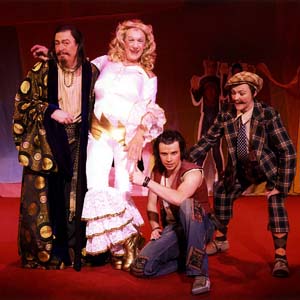 2005, ALADDIN: Abbanazar (Roger Allam), Widow Twankey (Ian McKellen), Aladdin (Neil McDermott), Dim Sum (Frances Barber)  - Photo by Manuel Harlan