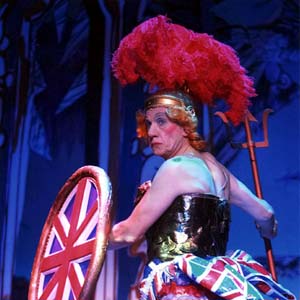 2005, ALADDIN: Widow Twankey (Ian McKellen) as Brittania  - Photo by Manuel Harlan