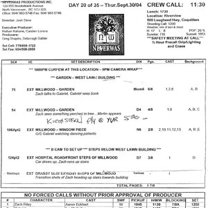 Call sheet
