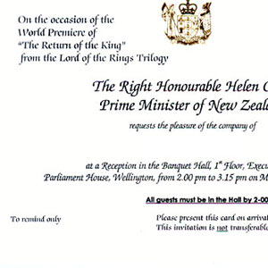 Invitation to pre-parade reception at Parliament House, Wellington, 1 December 2003