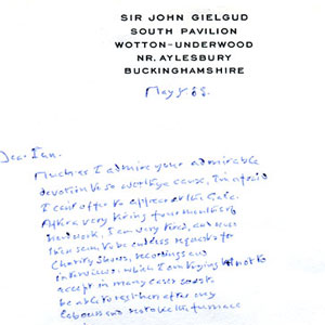 5 May 1988<br>Letter from John Gielgud