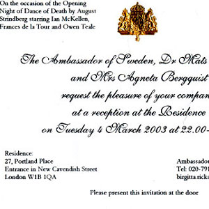 Invitation to reception in honour of Opening Night, 4 March 2003