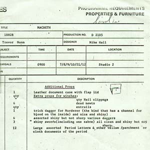 Prop list for television production