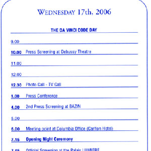 THE DA VINCI CODE DAY calendar of events, 17 May 2006, Cannes