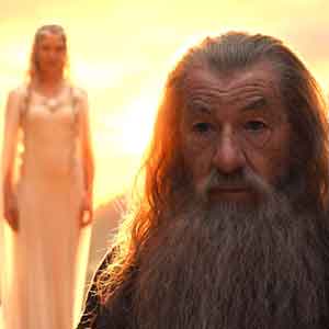 Gandalf the Grey with Galadriel in background