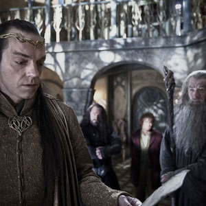 Elrond (Hugo Weaving) and Gandalf (Ian McKellen