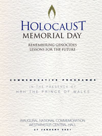 27 January<br>Programme for Holocaust Memorial  Day, when I spoke