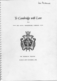 1982, To Cambridge With Love: Script Cover  