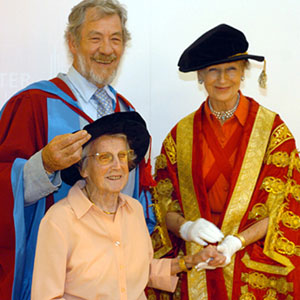 2004,   Sir Ian McKellen with his mother Gladys and Princess Alexandra after receiving his honorary degree at Lancaster University.  - Photo by Nigel Slater