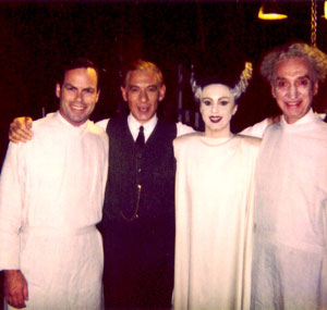 Matt McKenzie (Colin Clive), Ian McKellen (James Whale), Rosalind Ayres (Elsa Lanchester) and Arthur Dignam (Ernest Thesiger) on the set of Gods and Monsters