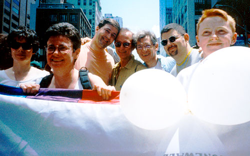 New York Gay Pride (Stonewall): Angela Mason, Stephen Fry, Martin Sherman, Ian McKellen, Mig Kimpton