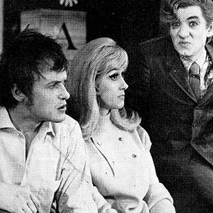 James Bolam as Brindsley Miller, Liz Fraser as Clea and Ian McKellen as Harold Gorringe, in BLACK COMEDY
