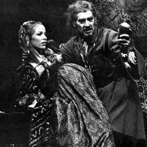 1974, DR FAUSTUS: Mephistophiles (Emrys James), Duchess of Vanholt (Jean Gilpin), and Dr Faustus (Ian McKellen)  - Photo by Donald Cooper