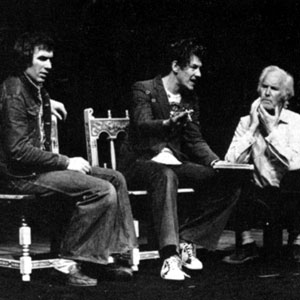1976, THE WINTER'S TALE: Richard Durden (Paulinas Steward), Ian McKellen (Leontes), and Griffith Jones (Antigonus) in rehearsal at Royal Shakespeare Theatre, Stratford-upon-Avon  