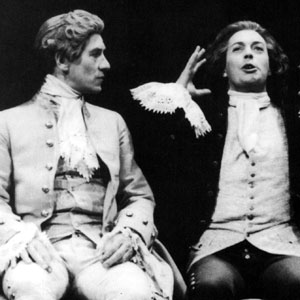 Tim Curry (right: Mozart) lectures Ian McKellen (Salieri) on composition.