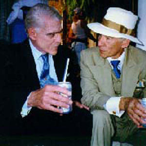 Boris Karloff and James Whale enjoy refreshements on the set.