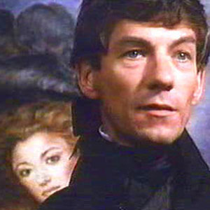 Ian McKellen as Chauvelin; portrait of Jane Seymour as Marguerite behind