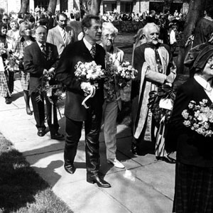 Shakespeare Birthday Celebration (23 April 1997) with Jean Jones (sister) and Prof Stanley Wells walking from the birthplace to put flowers on his grave in Holy Trinity Church, Stratford-upon-Avon