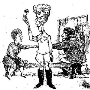 Cartoon from Punch by Hewison: Judi Dench (in Act 3 costume), Ian McKellen (Act 2), and Ian McShane (Act I)