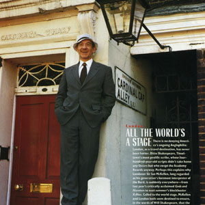 From Conde Nast Traveler, September 1999, photographed by Bruce Weber at Bankside near the new Globe Theatre, on 30 April 1999