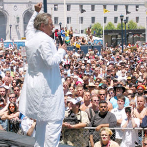 2002, SAN FRANCISCO PRIDE: Addressing the crowd from the main stage, SF Pride  - Photo by Keith Stern