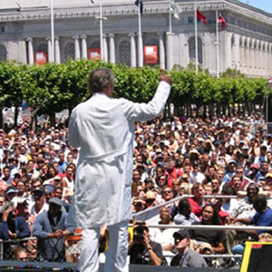 2002, SAN FRANCISCO PRIDE: Addressing the crowd from the main stage, SF Pride  - Photo by Keith Stern