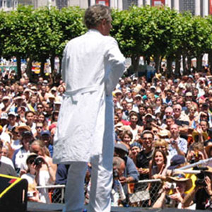 2002, SAN FRANCISCO PRIDE: Addressing the crowd from the main stage, SF Pride  - Photo by Keith Stern