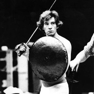 Ian McKellen in fight rehearsal (the models underwear are his
own)