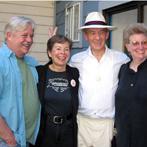 2002, SAN FRANCISCO PRIDE: Authors Armistead Maupin, Ann Bannon, and Katherine V. Forrest with Ian McKellen at A Different Light Bookstore, San Francisco  - Photo by Keith Stern
