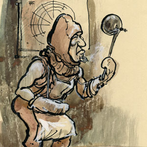 Hewsion�s cartoon: Ian McKellen  (Face in disguise as the alchemist�s apprentice)