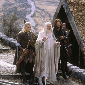 Legolas (Orlando Bloom), Gandalf (Ian McKellen) and Aragorn (Viggo Mortensen) at Edoras Legolas (Orlando Bloom), Gandalf (Ian McKellen) and Aragorn (Viggo Mortensen) at Edoras
