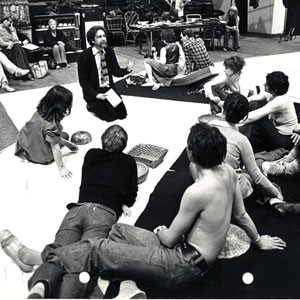 1976, THE WINTER'S TALE: Rehearsal with director John Barton: Michael Williams, ?, Cherie Lunghei, Cicily Berry, Leonard Preston John Barton, Greg Hicks, and from right: Roger Rhees, John Woodvine  