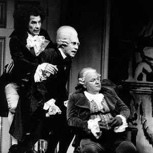1985, THE CRITIC: Mr Puff (Ian McKellen), Mr Sneer (Jonathan Hyde), Mr Dangle (Roy Kinnear)  - Photo by John Haynes