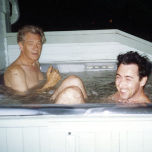 2002, X2: Ian McKellen and Alan Cumming in the hot tub, Point Grey Road, Vancouver  - Photo by Steve Thompson