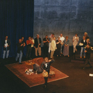 25 May 1997, Surprise birthday party onstage at LA Theatre Works following performance, including Terry Anderson, Tim Miller, Armistead Mapin, Kathy Bates, Jeff Burckhardt, Emma Thompson, Annette Bening, Sean Mathias, Ellen Degeneres, Anne Heche, Gregory Cooke
