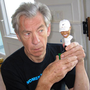 2002,   With Bobble Head Tiger Woods  - Photo by Keith Stern