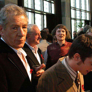 2003, THE LORD OF THE RINGS: RETURN OF THE KING: Ian McKellen, Bernard Hill, P.M. Helen Clark, Elijah Wood at Parliament reception  - Photo by Keith Stern