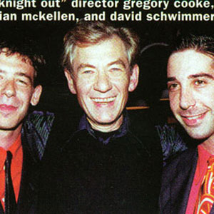 Birthday party backstage: Gregory Cooke, Ian McKellen, David Schwimmer