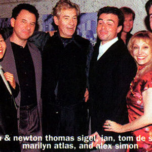 Birthday party backstage: Lisa and Newton Thomas Siegel, Ian McKellen, Tom De Santo, Marilyn Axis, Alex Simon