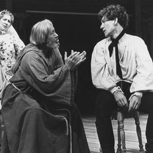 1976, ROMEO AND JULIET (1976): Nurse (Marie Kean), Friar Lawrence (David Waller) and Romeo (Ian McKellen)  