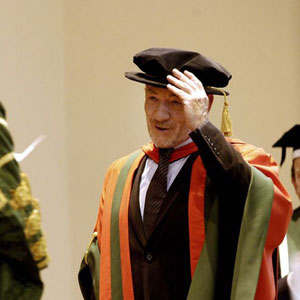 2004,   Lord Bragg presents the honorary doctorate to Sir Ian McKellen  - Photo by Richard Moran
