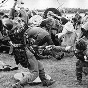 Roger the Bandit killing <BR><BR><I>Above his out-stretched arm is Colin Blakeley, my favourite stage-actor of the period whom I had known in Olivier�s National Theatre Company at the Old Vic Theatre.</I>