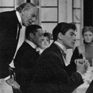 1961, YOU NEVER CAN TELL: L to R: Allan Jeayes, John Scarborough, Bridget Turner, Ian McKellen, Sheila Keith, Ronald Magill.
<BR><BR><I>The regular company was joined by Allan Jeayes (Walter, the waiter), a distinguished veteran from Alexander Korda�s romantic British films.  Being nearly 80, he had trouble remembering his lines, although in this scene he singlehandedly served a four-course meal in under 15 minutes! </I>  
