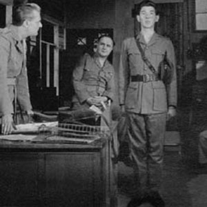1961, END OF CONFLICT: L to R: Richard Aylen, John Bryans, Ian McKellen, Mark Eden
<BR><BR><I>End of Conflict was my first time in military uniform onstage.  I learnt the basics of soldierly mien and drill, which have been constantly useful since.</I>  
