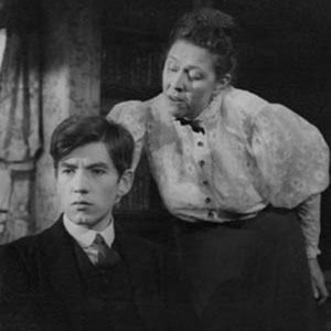 1963, THE CORN IS GREEN: Something for a future nation to be proud of.  Act 3. Morgan Evans (Ian McKellen) and Miss Moffat (Peggy Mount.)  