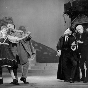 1959, LOVE'S LABOURS: Dig it! -- Ada Moth (Elizabeth Proud), Armado (Richard Cottrell), Holofernes (Ian McKellen) and Nathaniel (Michael Burrell)  