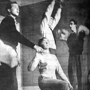 1959, LOVE'S LABOURS: Dig it! rehearsal: Richard Cottrell, Elizabeth Proud, Ian McKellen and Michael Burrell  